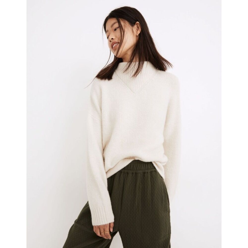Madewell Dillon Mockneck Pullover Sweater Heather Eggshell Cream Small NC649